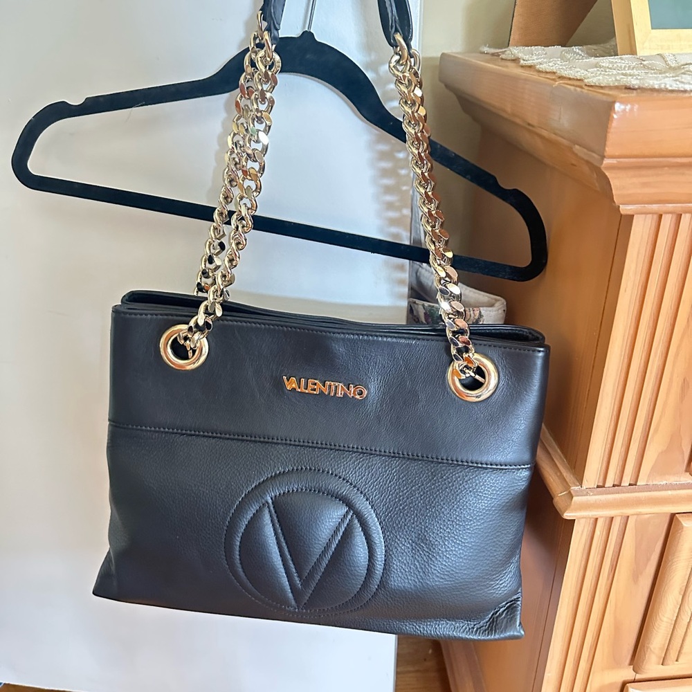 Valentino Black and Gold Chain Shoulder Bag